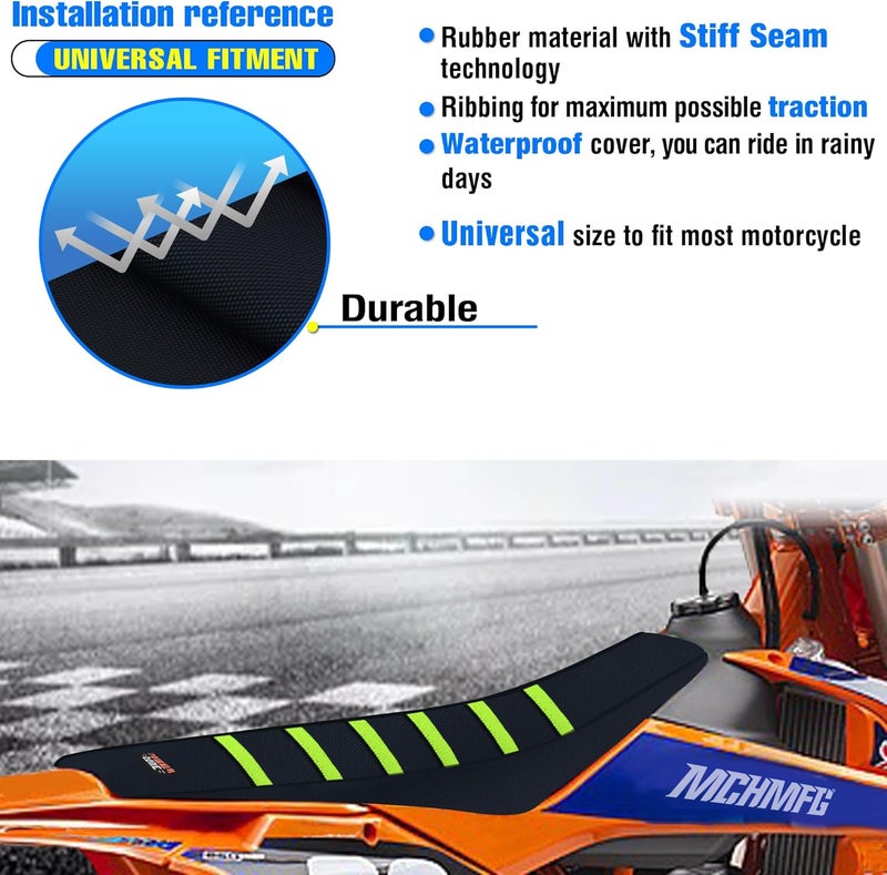 MCHMFG Motorcycle Universal Seat Cover Non-Slip Rubber Striped Gripper Soft Sewing for CRF WR WRF RMZ YZF SXF EXC EXC XC SX CR KLX Dirt Pit Bike Motocross Off Road Motorbike (Neon Yellow) - Image 5
